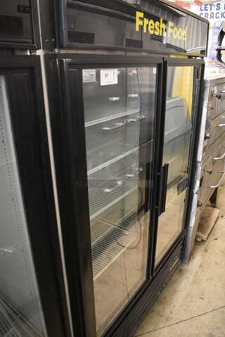 2013 True GDM-49 ENERGY STAR Metal Commercial 2 Door Reach In Cooler Merchandiser w/ Poly Coated Racks. 115 Volts, 1 Phase. 54x32x78. Tested and Working!