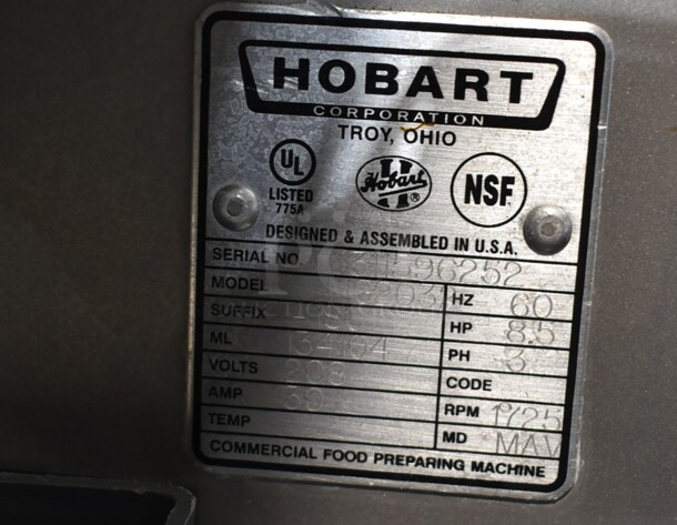 2019 Hobart MG2032 Metal Commercial Floor Style Electric Powered Meat Grinder w/ Foot Pedal on Commercial Casters. 208 Volts, 3 Phase. - Image 4 of 6