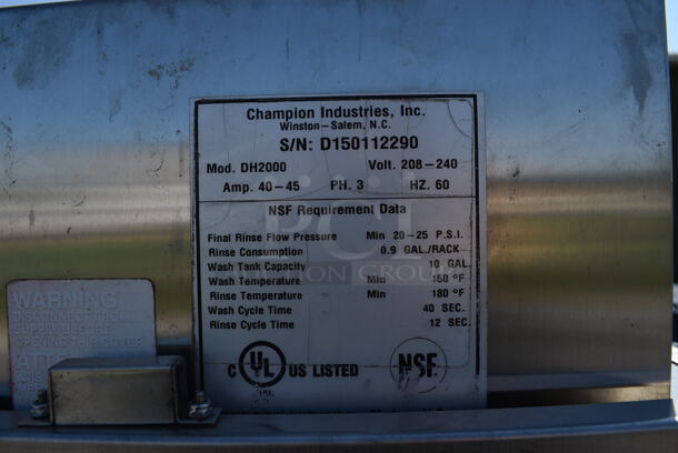 Champion DH2000 Stainless Steel Commercial Straight Pass Through Dishwasher. 208-240 Volts, 3 Phase. 30x30x67 - Image 5 of 8