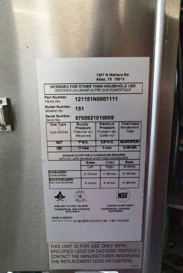 2 2021 Bakers Pride 151 Stainless Steel Commercial Natural Gas Powered Single Deck Pizza Oven w/ Cooking Stones on Metal Legs. 48,000 BTU. 2 Times Your Bid!  - Image 11 of 12