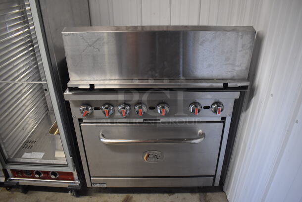 BRAND NEW SCRATCH AND DENT! CPG 351S36N Stainless Steel Commercial Natural Gas Powered 6 Burner Range w/ Oven. 210,000 BTU. 36x30x38