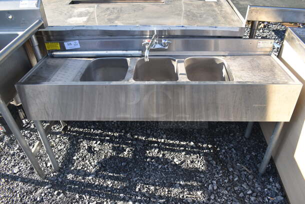 Krowne 18-53C Stainless Steel Commercial 3 Bay Back Bar Sink w/ Dual Drain Boards. 60x19x32. Bays 10x14x10. Drain Boards 16x12x1 - Image 2 of 7