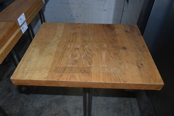 Wooden Butcher Block Bar Height Table on Chrome Finish Metal Table Base. Stock Picture - Cosmetic Condition May Vary.  - Image 2 of 3