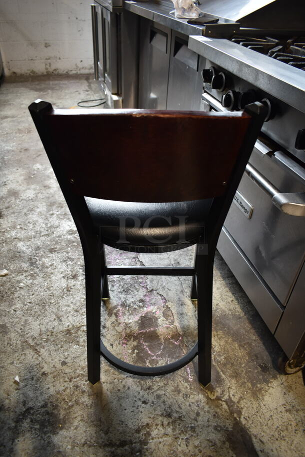 12 Black Metal Bar Height Chairs w/ Wooden Back Rest and Black Seat Cushion. 12 Times Your Bid! - Image 4 of 5