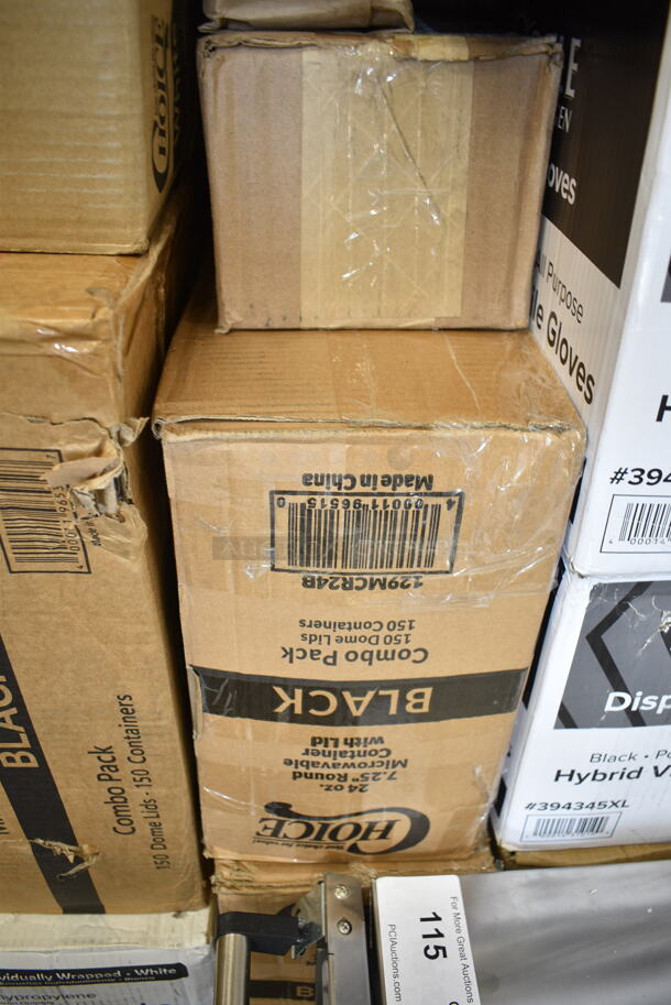 PALLET LOT of 37 BRAND NEW Boxes Including Dart 205HT1 White Foam Take Out Container with Perforated Hinged Lid 9" x 6" x 3" - 200/Case, 7072318PP Sabert Mozaik 17 1/2" x 6 1/2" White Plastic Platter / Catering Tray - 25/Case, 4 Box 394345XL Noble NexGen Powder-Free Disposable Black Hybrid 3 Mil Thick Gloves - Extra Large - 1000/Case, 129MCR24B Choice 24 oz. Black Round Microwavable Heavy Weight Container with Lid 7 1/4" - 150/Case, 129MCS28B Choice 28 oz. Black Rectangular Microwavable Heavy Weight Container with Lid 8 3/4" x 6 1/4" x 1 3/4" - 150/Case, 130WFORKWP Choice Individually Wrapped Medium Weight White Plastic Fork - 1000/Case, 433NHT10 Choice 1/6 Standard Size White "Thank You" Medium-Duty Plastic T-Shirt Bag - 1000/Case, 795PTOKFT3 Choice Kraft Microwavable Folded Paper #3 Take-Out Container 7 3/4" x 5 1/2" x 2 1/2" - 200/Case, 795PTOKFT2 Choice Kraft Microwavable Folded Paper #2 Take-Out Container 7 3/4" x 5 1/2" x 1 7/8" - 200/Case, 433W1657SACK Choice 1/6 57# White Heavy-Duty Paper Barrel Sack - 500/Case, 500CC12 Choice Clear PET Customizable Plastic Cold Cup - 12 oz. - 1000/Case, 50016W Choice 16 oz. White Poly Paper Hot Cup - 1000/Case, 70780HL Sabert Catering Pop-Top 10 3/4" Square Clear PET Hinged Lid for 80 oz. Square Bowls - 50/Case, 442BOX8CUBE Lavex 8" x 8" x 8" Kraft Corrugated RSC Shipping Box - 25/Bundle, 3 Box 128HD12COMBO ChoiceHD 12 oz. Microwavable Translucent Plastic Deli Container and Lid Combo Pack - 240/Case, 4619993HS Metro 9993HS Equivalent 3 1/2" Stainless Steel Foot Plate. 37 Times Your Bid! - Image 4 of 12