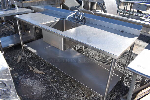 Stainless Steel Table w/ Sink Bay, Faucet, Handles and Under Shelf. 84x30x41. Bay 20x20x12