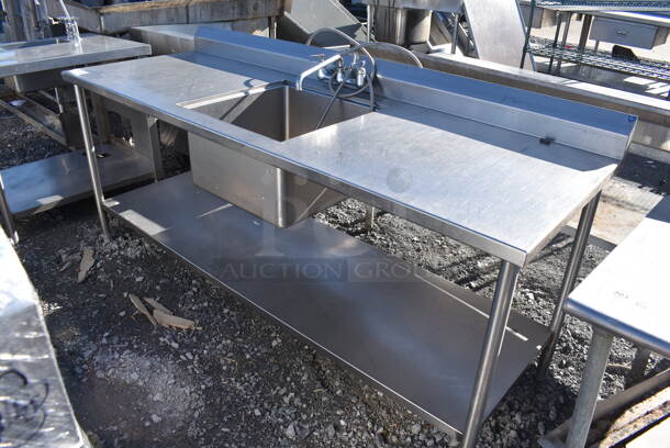 Stainless Steel Table w/ Sink Bay, Faucet, Handles and Under Shelf. 84x30x41. Bay 20x20x12 - Image 1 of 4