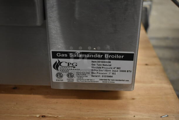 BRAND NEW SCRATCH AND DENT! 2022 Cooking Performance Group CPG 351S36SBN Stainless Steel Commercial Natural Gas Powered Salamander Broiler Cheese Melter. 36,000 BTU. - Image 7 of 7