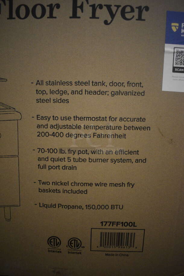 BRAND NEW SCRATCH AND DENT! Avantco FF100 Liquid Propane 70-100 lb. Stainless Steel Tube Floor Fryer on Commercial Casters- 150,000 BTU - Image 2 of 11