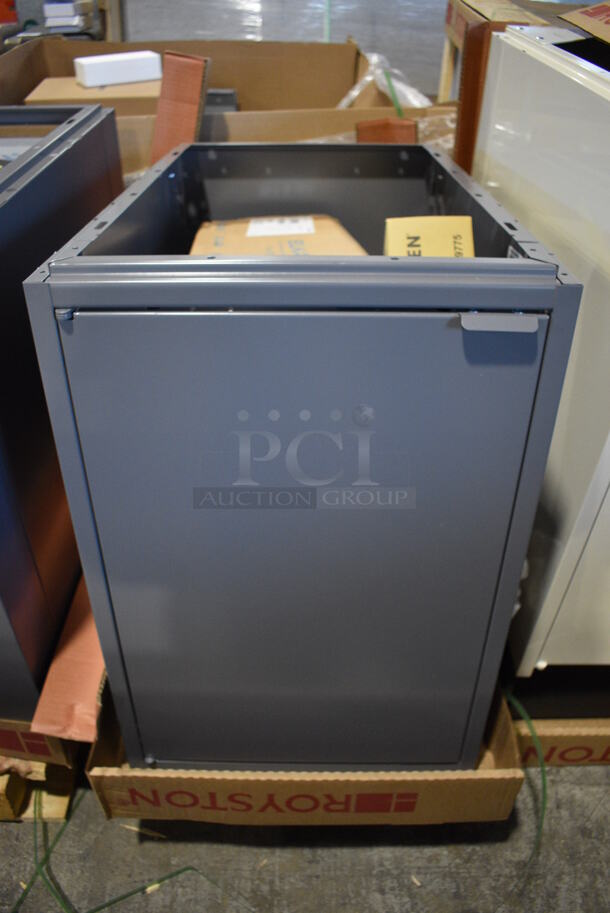 BRAND NEW IN CRATE! Royston Gray Metal Cabinet w/ Single Bay Drop In Sink and Moen Faucet. 18x30x27 - Image 1 of 11