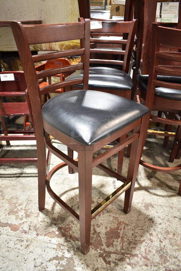 12 Wood Pattern Bar Height Chair w/ Black Seat Cushions. 12 Times Your Bid! - Image 3 of 4