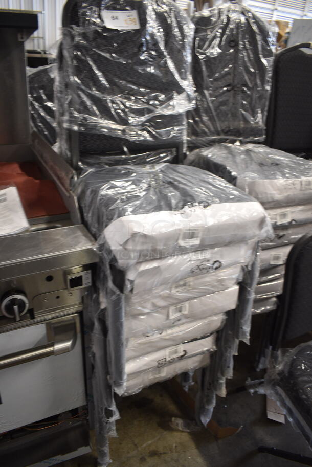 38 BRAND NEW SCRATCH AND DENT! Lancaster Table & Seating 164BNQCRBLK Black Pattern Fabric Crown Back Stackable Banquet Chair with Silver Vein Frame. 38 Times Your Bid! - Image 3 of 8