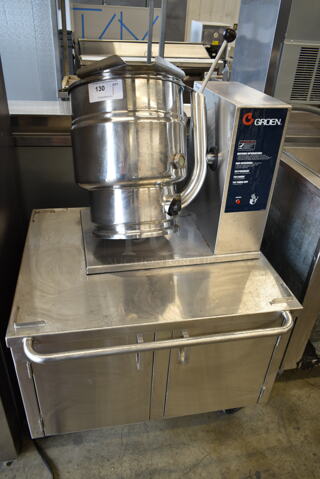 Groen TDB-20 Stainless Steel Commercial Countertop Electric Powered 20 Quart Tilting Steam Kettle on Stand w/ Commercial Casters. 208 Volts, 3 Phase. 