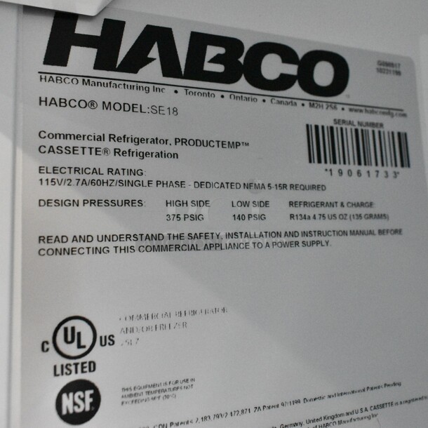 2019 Habco SE18 Metal Commercial Single Door Reach In Cooler Merchandiser w/ Poly Coated Racks. 115 Volts, 1 Phase. Tested and Working! - Image 4 of 4