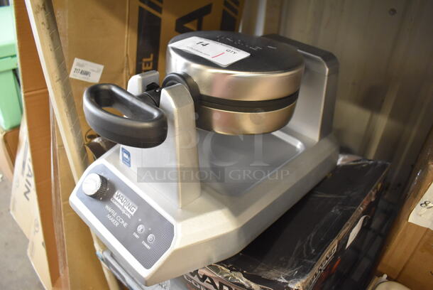 BRAND NEW IN BOX! Waring WWCM180 Stainless Steel Countertop Single Waffle Cone Maker. 120 Volts, 1 Phase. 10x17x9. Tested and Working! - Image 2 of 7