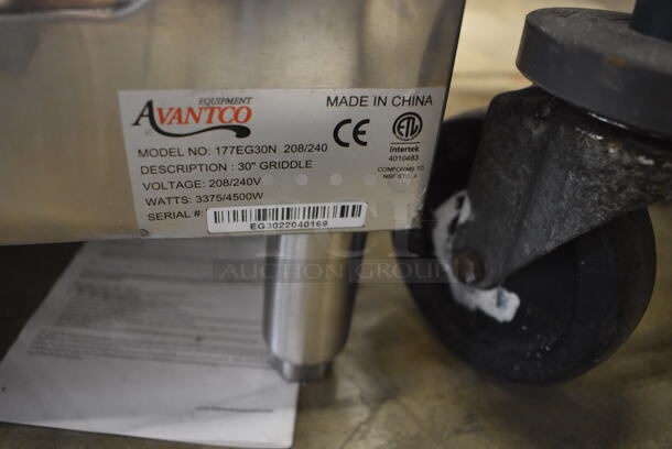 BRAND NEW! Avantco EG30N Stainless Steel Commercial Countertop Electric Powered Flat Top Griddle w/ Thermostatic Controls. 208/240 Volts. 30x20x13. Tested and Working! - Image 6 of 6