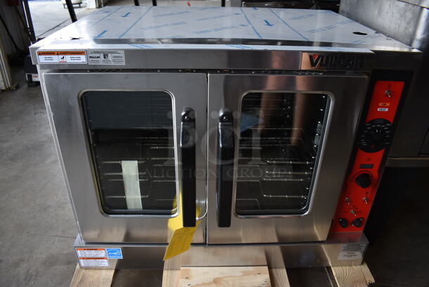 BRAND NEW SCRATCH AND DENT! Vulcan Model VC5ED Stainless Steel Commercial Electric Powered Full Size Convection Oven w/ View Through Doors, Metal Oven Racks and Thermostatic Controls. 208 Volts, 3/1 Phase. 40x31x30.5
