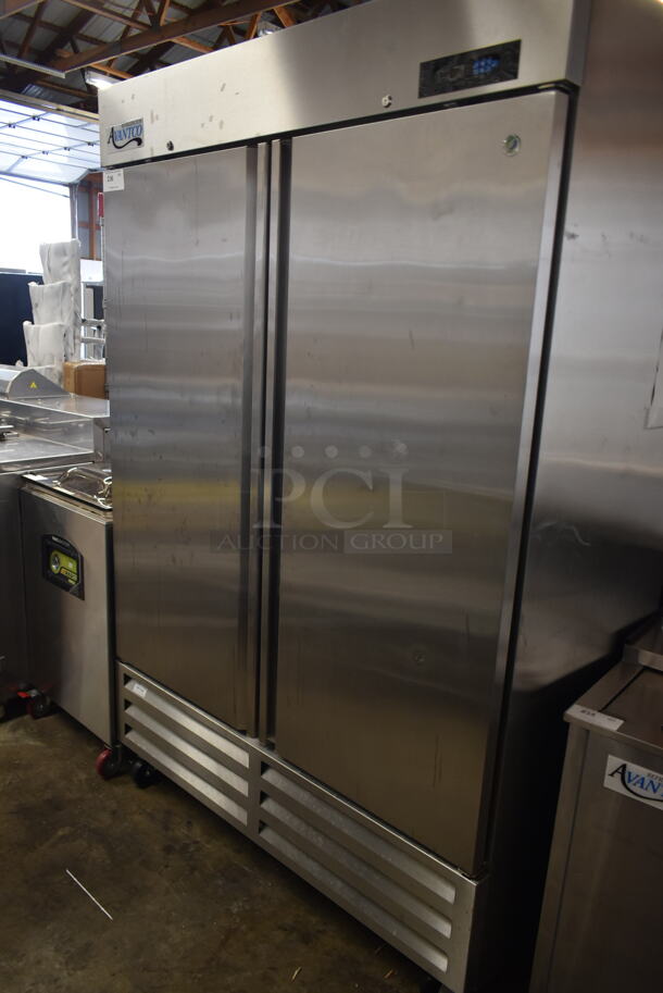 2022 Avantco 447AP49R Stainless Steel Commercial 2 Door Reach In Cooler on Commercial Casters. 115 Volts, 1 Phase. Tested and Working! - Image 1 of 5