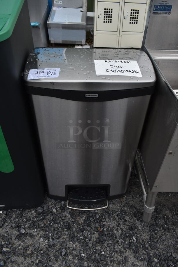 BRAND NEW SCRATCH AND DENT! Rubbermaid 6901901992BK Slim Jim Stainless Steel Black Accent Front Step-On Rectangular Trash Can with Single Rigid Plastic Liner - 52 Qt. / 13 Gallon - Image 2 of 5