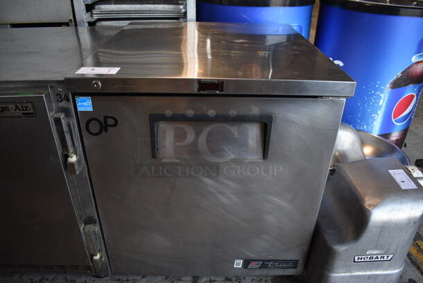 2013 True Model TUC-27-LP ENERGY STAR Stainless Steel Commercial Single Door Undercounter Cooler on Commercial Casters. 115 Volts, 1 Phase. 27.5x30x32. Tested and Powers On But Does Not Get Cold