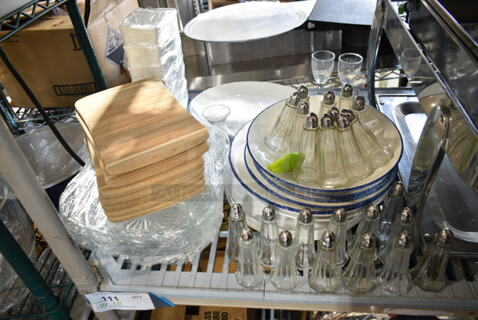 ALL ONE MONEY! Tier Lot of Various Items Including Plates, Salt Shakers and Wooden Boards