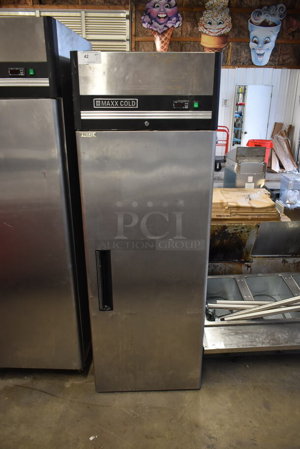 Maxx Cold MXCF-23FD Stainless Steel Commercial Single Door Reach In Freezer w/ Poly Coated Racks and Commercial Casters. 115 Volts, 1 Phase. Tested and Working!