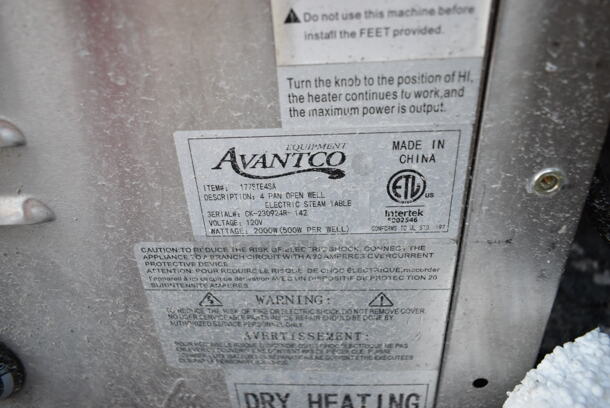 BRAND NEW SCRATCH AND DENT! Avantco 177STE4SA Stainless Steel Commercial Four Pan Open Well Electric Steam Table with Undershelf. 120 Volts, 1 Phase. Cannot Test Due To Plug Style - Image 7 of 7