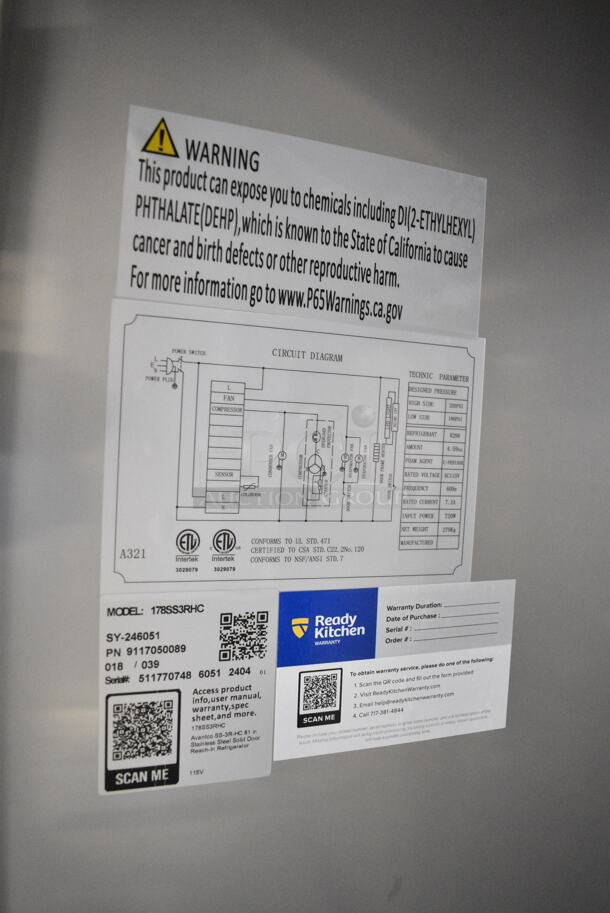 BRAND NEW SCRATCH AND DENT! 2024 Avantco 178SS3RHC Stainless Steel Commercial 3 Door Reach In Cooler w/ Poly Coated Racks. 115 Volts, 1 Phase. Tested and Working! - Image 9 of 9