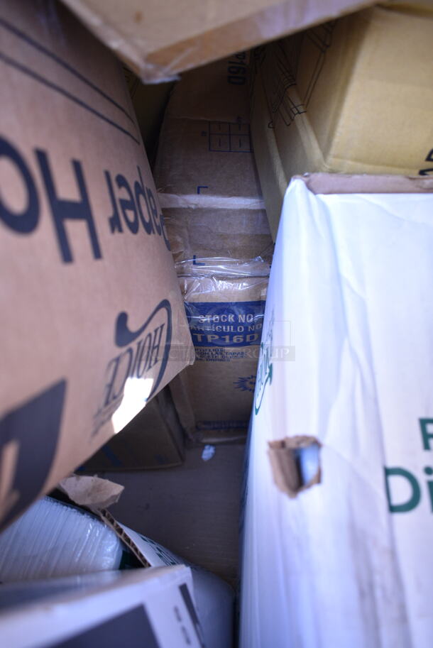 PALLET LOT of 20 BRAND NEW Boxes Including 760FF16 Choice 16 oz. French Fry Cup - 1000/Case, 394345XL Noble NexGen Powder-Free Disposable Black Hybrid 3 Mil Thick Gloves - 1000/Case, 485COLWNEON Choice 8 1/2" Colossal Neon Wrapped Straw - 1600/Case, 5013036HVY Lavex Hercules 20-30 Gallon 2 Mil 30" x 36" Low Density Heavy-Duty Black Can Liner / Trash Bag - 100/Case. 20 Times Your Bid!  - Image 9 of 12