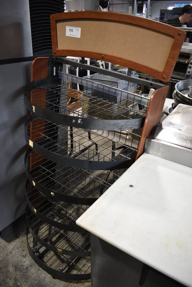 Wood Pattern and Metal 6 Tier Chip Display Rack on Commercial Casters.  - Image 2 of 5