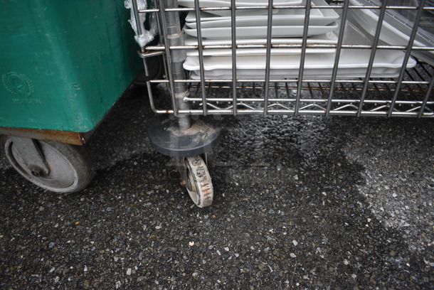 ALL ONE MONEY! Lot of Chrome Finish 5 Tier Shelving Unit on Commercial Casters w/ Liquor Cage and All Contents Including Glasses, White Ceramic Plates. BUYER MUST DISMANTLE. PCI CANNOT DISMANTLE FOR SHIPPING. PLEASE CONSIDER FREIGHT CHARGES. 38x25x68 - Image 10 of 10