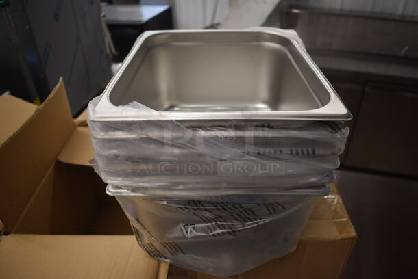 12 BRAND NEW IN BOX! Winco SPJH-206 Stainless Steel 1/2 Size Drop In Bins. 1/2x6. 12 Times Your Bid!