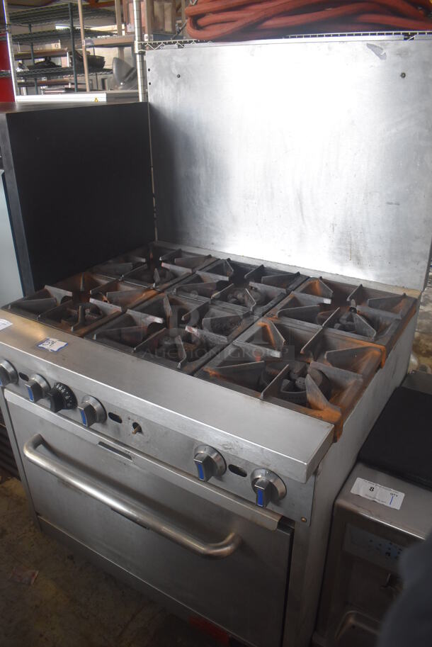 Patriot FMGR-36/NG Stainless Steel Commercial Natural Gas Powered 6 Burner Range w/ Oven and Back Splash on Commercial Casters. 196,000 BTU. 36x33x60 - Image 4 of 7