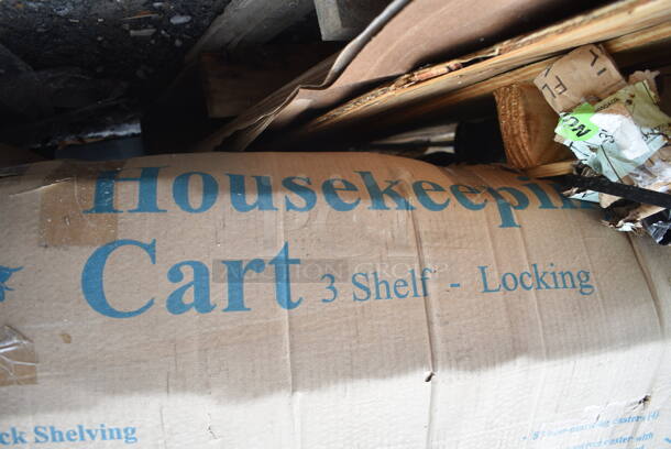 BRAND NEW SCRATCH AND DENT! Lavex 274HKCARTLCK Hotel / Housekeeping Cart - Large Locking Three Shelf. May Be Missing Pieces.  - Image 4 of 6