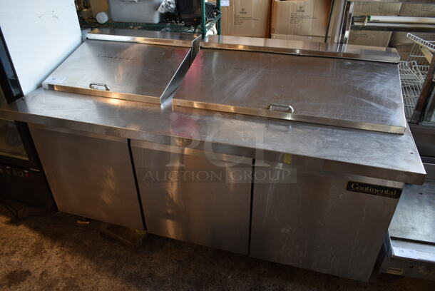 Continental SW72-20M Stainless Steel Commercial Sandwich Salad Prep Table Bain Marie Mega Top on Commercial Casters. 115 Volts, 1 Phase. Tested and Powers On But Does Not Get Cold - Image 1 of 10