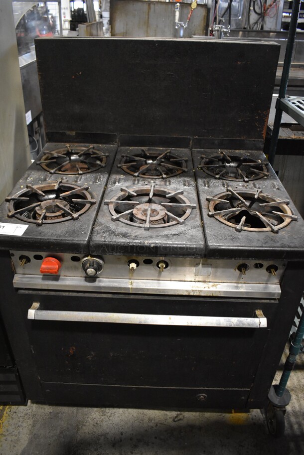 GR10A Metal Commercial Propane Gas Powered 6 Burner Range w/ Oven, Over Shelf and Back Splash. 34x32x51GR10A - Image 1 of 7
