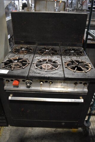 GR10A Metal Commercial Propane Gas Powered 6 Burner Range w/ Oven, Over Shelf and Back Splash. 34x32x51GR10A