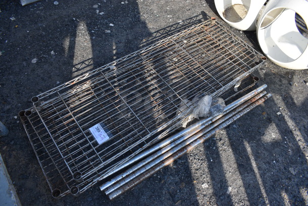 ALL ONE MONEY! Lot of 3 Chrome Finish Shelves w/ 4 Poles. 48x18x1.5, 40" - Image 1 of 3