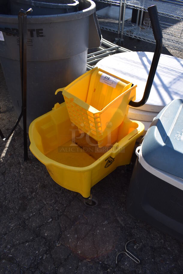 Yellow Poly Mop Bucket w/ Wringing Attachment on Commercial Casters. 18x20x36 - Image 3 of 3