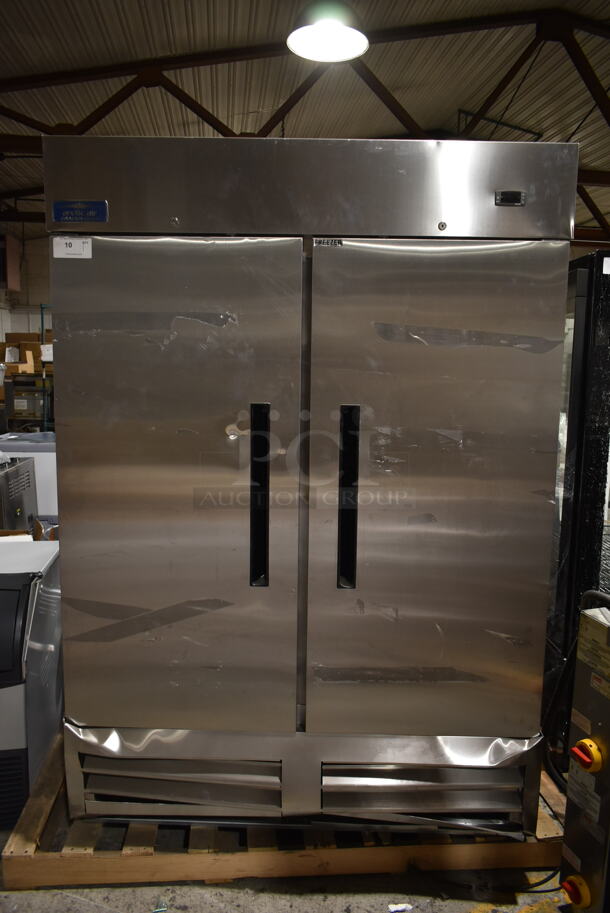 BRAND NEW SCRATCH AND DENT! Arctic Air AF49EX Stainless Steel Commercial 2 Door Reach In Freezer w/ Poly Coated Racks. 115 Volts, 1 Phase. Tested and Does Not Power On