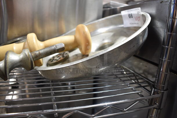 ALL ONE MONEY! Lot of Meat Grinder Attachment Pieces Including Tray, Pusher, Plates, Auger.  - Image 6 of 7