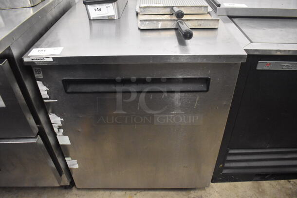 Delfield 406-STAR4 Stainless Steel Commercial Single Door Undercounter Cooler w/ Metal Rack on Commercial Casters. 115 Volts, 1 Phase. 27x29x32. Tested and Working!