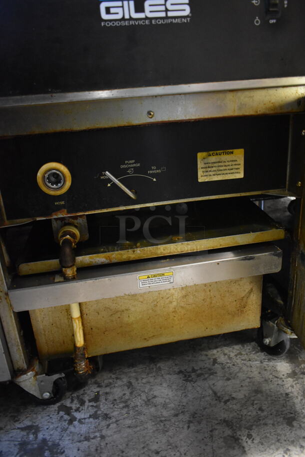 Giles EOF-24 Stainless Steel Commercial Electric Powered 3 Bay Fryer w/ Giles EOF-BIB Dumping Station. 480 Volts, 3 Phase.
 - Image 6 of 9