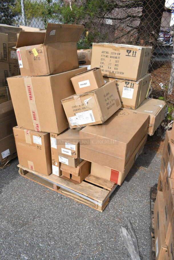 20 BRAND NEW! Boxes Including Rosenthal Sambonet TD1-24 Stockpot 10.5 Quart, Linea Serving Fork, Cal-mil 22301-1-71 Service Tray, Vollrath 52434 1/6 Size Lid, Costa Nova, Vollrath 82030 Pitchers, Spring USA 2374-6W 6 qt Convertible Induction Buffet Server w/ Hinged Lid, 005606 20x20 Drawer Assy, Vollrath CT2BH-120400 Conveyor Bagel and Bun Toaster, Winco MPF-57 Super Fine Mesh Basket, SQH8 Tablecraft Squeeze Bottles. 20 Times Your Bid!  - Image 1 of 12