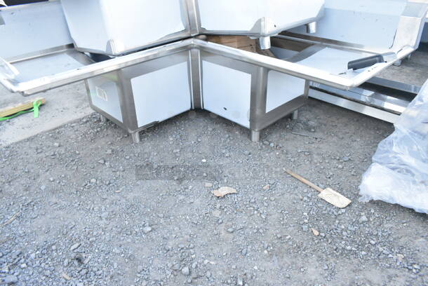 BRAND NEW SCRATCH AND DENT! Regency 600S3181818C Stainless Steel Commercial 3 Bay L Shaped Sink w/ Dual Drain Board. No Legs. Bays 18x18x14. Drain Boards 16x19.5 - Image 2 of 6
