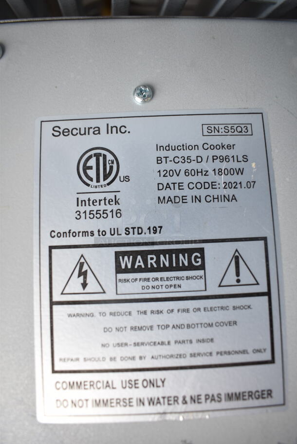 2021 Secura BT-C35-D Stainless Steel Commercial Countertop Electric Powered Single Burner Induction Range. 120 Volts, 1 Phase.  - Image 4 of 4