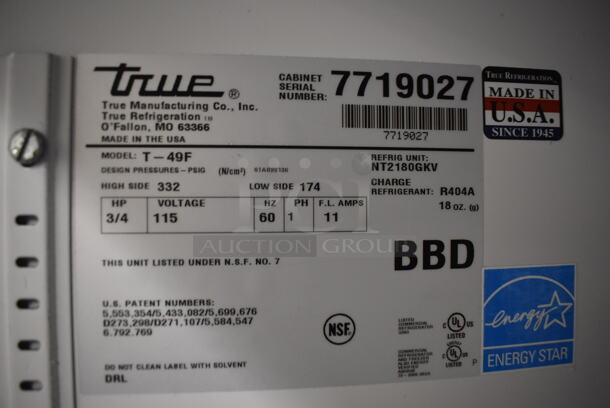 2013 True T49F ENERGY STAR Stainless Steel Commercial 2 Door Reach In Freezer on Commercial Casters. 115 Volts, 1 Phase. 54x30x83. Tested and Working! - Image 5 of 7