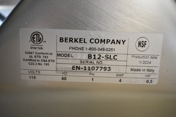 BRAND NEW SCRATCH AND DENT! 2024 Berkel B12-SLC Metal Commercial Countertop 12" Medium-Duty Gravity Feed Manual Meat Slicer w/ Blade Sharpener. 115 Volts, 1 Phase. Cannot Test Due To Broken Power Switch  - Image 7 of 7