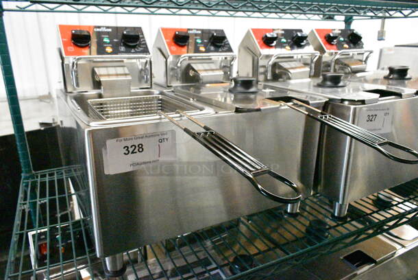 BRAND NEW SCRATCH AND DENT! 2023 Crosson CF-20 Stainless Steel Commercial Countertop Electric Powered 2 Bay Fryer w/ 2 Metal Fry Baskets and 2 Lids. 120 Volts, 1 Phase. - Image 2 of 9