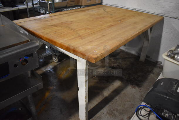 Butcher Block Tabletop on Wooden Legs. 72x49x34
